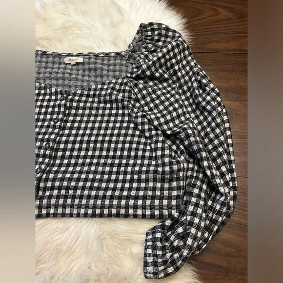 MADEWELL Gingham Puff-Sleeve Button-Front Crop Top - Picture 5 of 12
